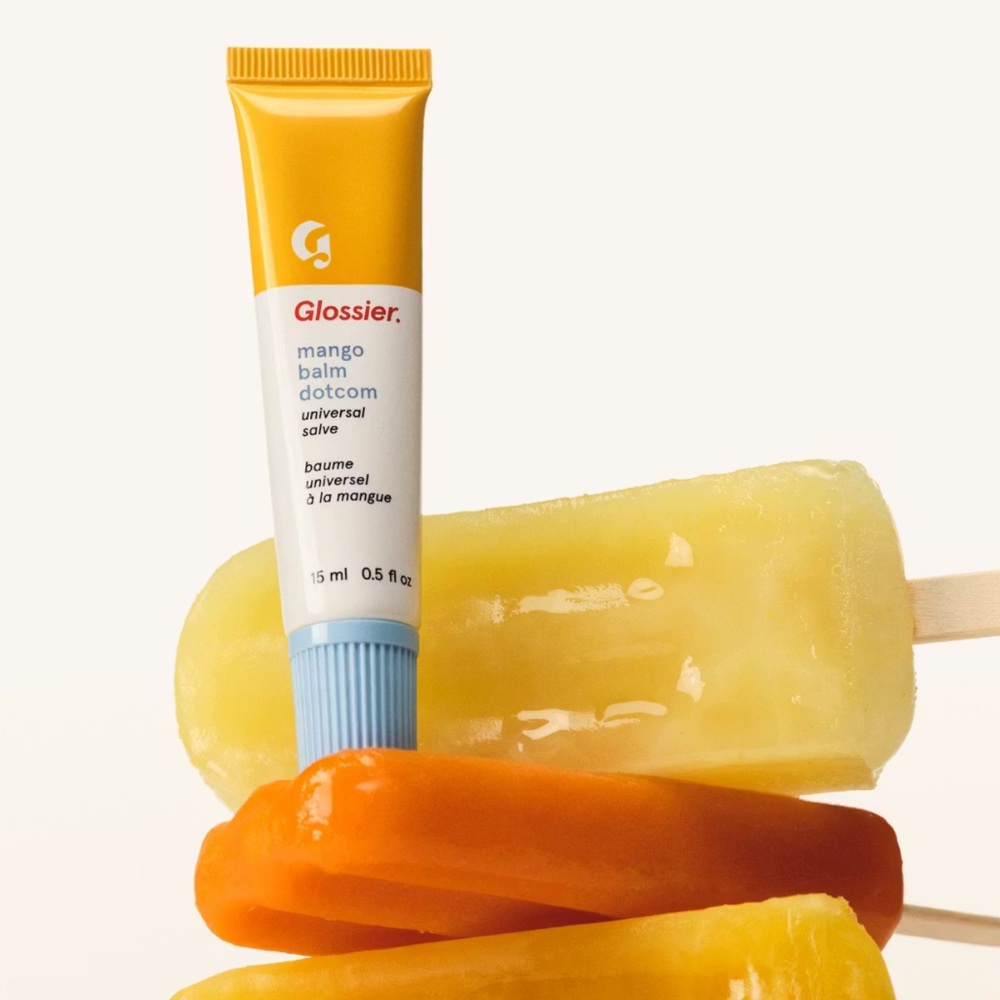 Glossier Mango Balm Dotcom with Orange and Blue Accents